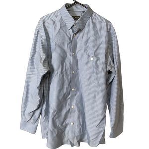 ORVIS Men's L Tall Wrinkle Free Shirt Striped Blue White Button Down Long Sleeve